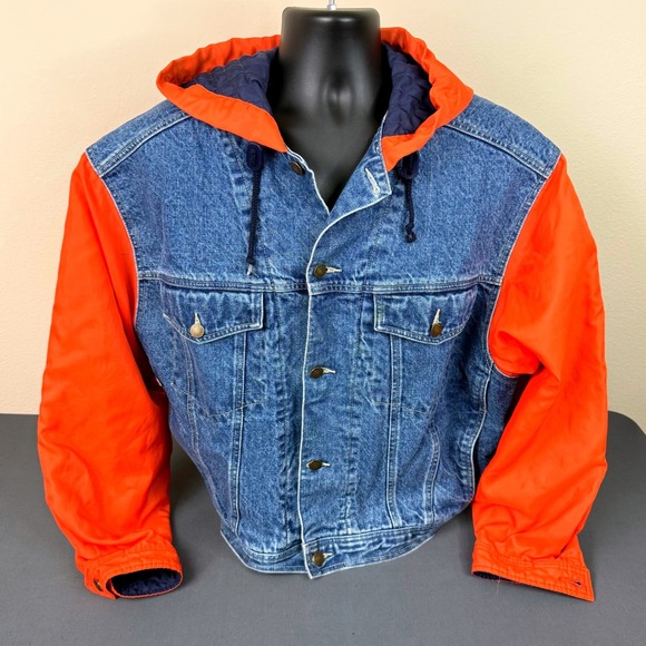 GAP Other - Vintage 90 GAP Denim Orange Nylon Jean Trucker Jacket Hooded Lined Adult M Drake